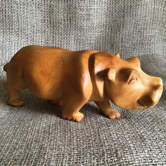 Hippo Hand-Carved Natural Wood Unique Statue - Picture 8 of 13